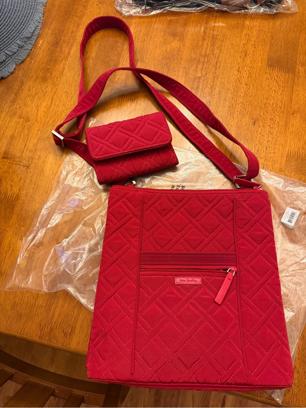 Vera Bradley Quilted Crossbody Bag and Mini Wallet - Red